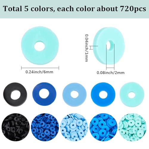 SUNNYCLUE 1 Box 3500pcs 5 Colors 6mm Blue Clay Beads Clay Heishi Beads Christnas Winter Blue Flat Round Disc Loose Spacer Heishi Bead for Jewelry Making Supplies Women New Year Party Bracelet Adulting - style: Style 7