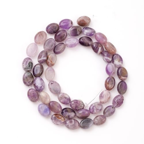 6×8mm Natural Amethyst Gemstone Loose Beads Flat Oval Healing Crystal Loose Stone Beads for Jewelry Necklace Bracelet Earring Craft - color: Amethyst