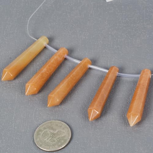 50mm Natural Orange Aventurine Hexagonal Wand Jewelry Making Crystal Pointed Chakra Reiki Healing Beads 2mm Hole Drilled(Pack of 5) - color: Orange Aventurine