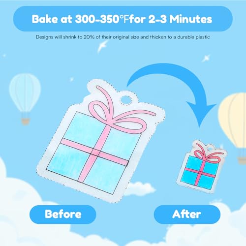 Auihiay 145 Pieces Shrink Plastic Sheet Kit Include 20 PCS Shrinky Paper with 125 PCS Keychains Accessories for Kids Creative Craft, Easter Mother Day Ornament - size: 145PCS