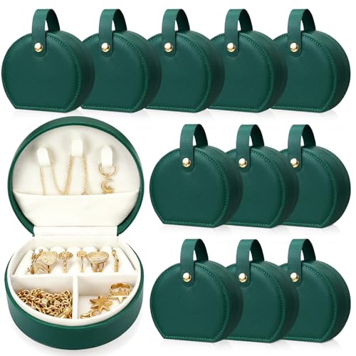 Weysat 12 Pack Travel Jewelry Case Bridesmaid Gifts Box Bulk Small Leather Earring Organizer for Women Proposal Return Gift (Dark Green) - color: Dark Green