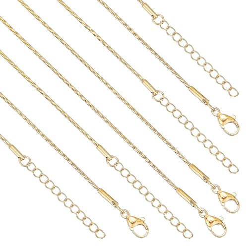 12 Pack Snake Chain Necklace Bulk Gold Plated Stainless Steel Necklace Chain for DIY Jewelry Making - color: Gold 20 Inches