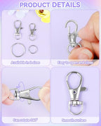 FIVEIZERO 60PCS Silver Swivel Snap Hooks and Key Rings Kit, 30PCS Keychain Clip Hooks, Lobster Clasps, 30PCS Key Chain Rings, KeyRings for Crafts, Jewelry Making and DIY - color: plain