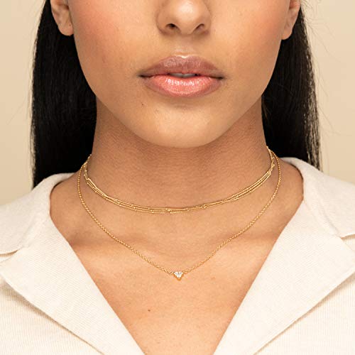 MEVECCO Dainty Gold Chain Choker Necklace 14K Gold Plated Handmade Boho Cute Tiny Beaded Link Choker Necklace Delicate Simple Minimalist Choker Necklace for Women - style: Three Layered Bead Chain GD