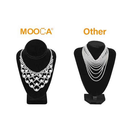 MOOCA 2-Piece Black Velvet Necklace Bust Display Set - Adjustable Hook - Jewelry Mannequin Stand for Necklaces & Chains up to 16-6 1/4 in H - color: Black Velvet