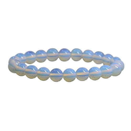 Justinstones Gem Semi Precious Gemstone 8mm Round Beads Stretch Bracelet 7 Inch Unisex - color: Synthetic Opalite