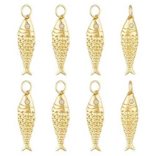 BENECREAT 8Pcs Brass Fish Charms, Gold & Platinum Sea Animal Fish Shaped Pendants for DIY Bracelet Necklace Earrings Jewelry Making - color: Gold