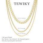 Tewiky Layered Necklaces for Women Non Tarnish- Chunky 14k Gold Plated Herringbone/Snake/Rope/Box/Cuban Link Chain for Women Waterproof Layering Stack Choker Necklace Trendy Dainty Tarnish Free Jewelry Set - color: 3 Chunky cuban/box-Gold