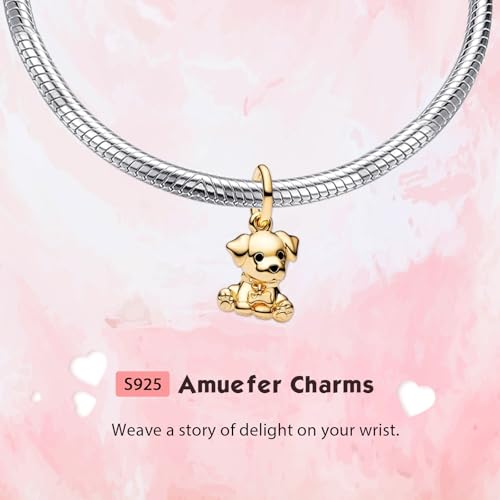 Love Family Friendship Graduation Mothers Nurses Day S925 Bead Pendant Charms for Pandora Bracelets Necklaces, Gifts Women, for Anniversary Birthday Valentines Day Christmas, Silver Gold - style: Dog Charm 14K Gold Plated
