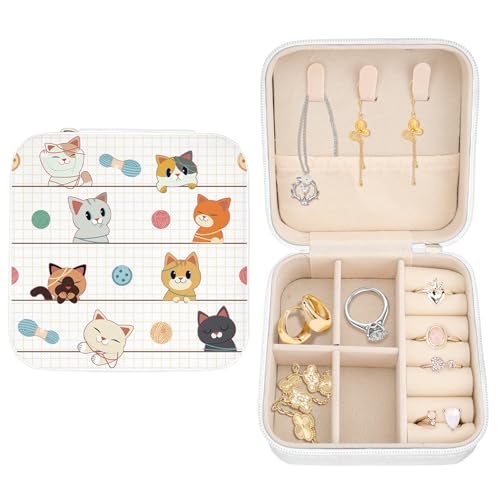 Cute Cat Travel Jewelry Organizer Cute Mini Jewelry Travel Case Small Jewellery Box Case Portable Earring Ring Storage Box Bracelet Organizer Christmas Birthday Gift for Mom Wife Daughter - color: Cute Cat