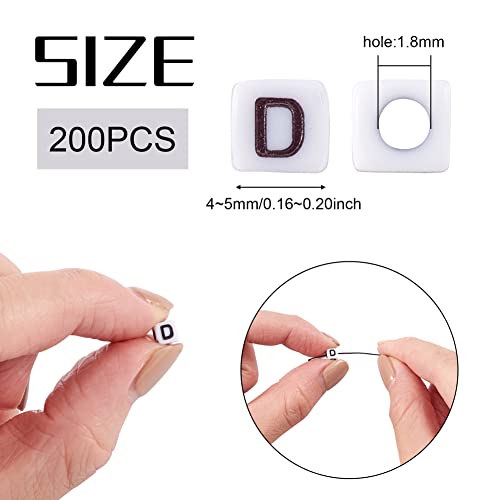 240pcs Opaque Acrylic Letter D Cube Beads White Plastic Alphabet Loose Spacer Square Beads 4-5mm for DIY Name Bracelet Necklace Jewelry Crafts Making Hole: 1.8mm - color: Letter D#White and Black