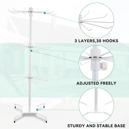 Lemecima 2 Pcs Rotating Jewelry Display Rack with Hooks Metal Earrings Display Stand for Selling Necklace (White, 3 Tires)