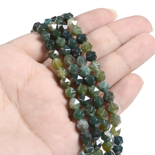 Moss Agate 6mm Gemstone Triangle Faceted Round Loose Beads Strand 15.5" DIY Jewelry Making - color: Moss Agate
