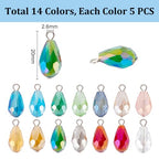 PH PandaHall 70pcs 14 Colors Faceted Teardrop Charms 20mm AB Color Glass Crystal Pendants, Glass Charms Beads Dangle Pendants for Necklace Earring Bracelet Jewelry Craft Making