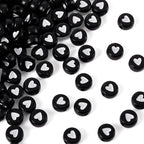 Cheriswelry 200pcs 7mm White Heart Acrylic Flat Round Beads Black Opaque Plastic Disc Coin Pony Loose Spacer Love Heart Beads for DIY Craft Earring Bracelet Necklace Keychains Jewelry Making - color: Black Heart Beads