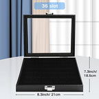 Ring Jewelry Organizer Box, 36 Slots Rings Display Storage Case Earring Showcase - Black Velvet Jewelry Stand Holder Tray with Transparent Glass Lid - Ideal Gift for Women Girl - size: 36 Slot