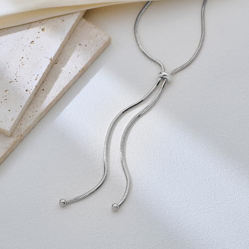 Gold Silver Necklace for Women Y Chain Adjustable Gold Long Necklaces Fashion Dainty Jewelry - color: silver A