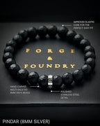 Forge & Foundry Faceted Matte Black Onyx Stone Beaded Bracelet | Custom Signature Stainless Steel Bead | ‘Pindar’ | 8mm and 10mm Bead Desgins | Refined Hand-Crafted Jewelry - color: 8mm Silver, size: Large