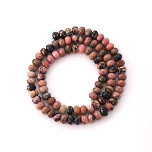 Faceted 4x6mm Natural Rhodonite Stone Rondelle Spacer Gemstone Beads Loose Semi Gemstone Beads for Jewelry Making - color: Rhodonite