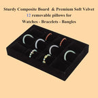 Jewelry Watch Tray, Black Velvet Watch Jewelry Organizer 12 Grid, Stackable Watch Bracelet Bangle Display Holder, Adjustable Pillows, for Man Woman Show Birthday - color: Black