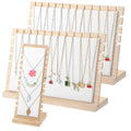 3 Pcs Necklace Display Stands for Selling, Bamboo Necklace Holder with PU Leather Panel Beige Multi-Tiered Jewelry Display Storage Set for Vendors and Home (11.8x7.9x3.3 Inch/10.6x3.9x3.7 Inch)