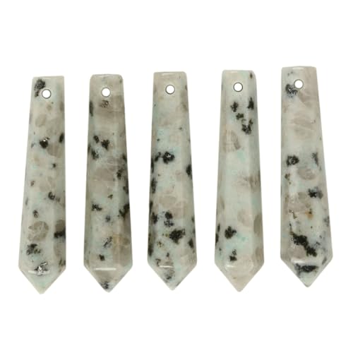 50mm Natural Kiwi Jasper Hexagonal Wand Jewelry Making Crystal Pointed Chakra Reiki Healing Beads 2mm Hole Drilled(Pack of 5) - color: Kiwi Jasper