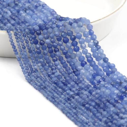 4mm 90pcs Natural Blue Aventurine Stone Beads, Songxi Small Faceted Round Loose Gemstone for Jewelry Making, DIY Art and Craft, Bracelet Necklace (1 Strand) - color: Blue Aventurine, size: 3.7-4.2mm