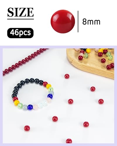 8mm Glass Beads 46PCS Glass Beads for Jewelry Making Charm Round Loose Bead for Bracelet Making Kit (Red Agate) - color: Red Agate