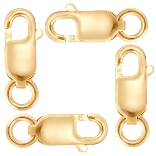 SUNNYCLUE 1 Box 4Pcs 14K Gold Filled Lobster Clasp Lobster Claw Clasps 0.33in Small Brass Spring Links Connector Trigger Snap Jewelry Findings for Jewelry Making DIY Necklace Bracelet Crafts Supplies - size: 0.33in