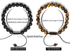 Hamoery Men Women 8mm Tiger Eye Stone Beads Bracelet Elastic Natural Stone Yoga Bracelet Bangle - color: Black and Brown