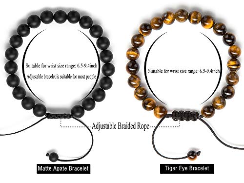 Hamoery Men Women 8mm Tiger Eye Stone Beads Bracelet Elastic Natural Stone Yoga Bracelet Bangle - color: Black and Brown
