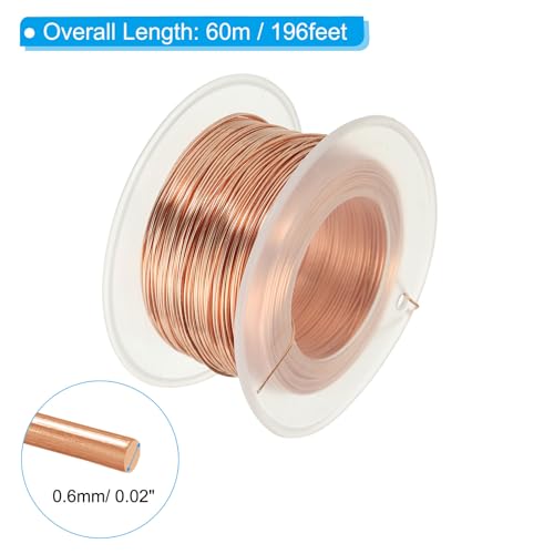 PATIKIL 196.85 Feet Solid Bare Copper Wire,22 Gauge 99.96% Pure Copper Wire 0.6mm Soft Beading Wire Metal Plant Stem Ties for Jewelry Craft (60m) - size: 0.6mm x 196.85ft