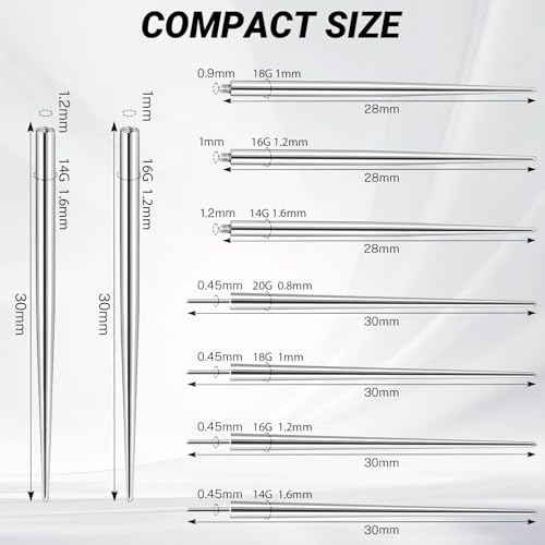 14/16/18/20G Piercing Taper Insertion Tool, 9PCS Piercing Threader Tool for Changing Jewelry, Stainless Steel Flat Back Earring Applicator Tool - color: Set 14G(1.6mm) 16G(1.2mm) 18G(1.0mm) 20G(0.8mm) Tapers