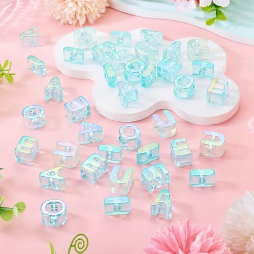 FASHEWELRY 50Pcs Large Letter Beads, 20mm Big Acrylic Alphabet Beads, Large Hole Vowel Bead Spacer for Bracelets Necklaces Bag Charms Shoelaces Keychains Lanyards (Sky Blue) - color: Sky Blue