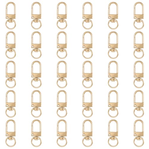 Xindojuz 30 PCS Metal Lobster Claw Clasps for Keychains and Jewelry Making, 360° Swivel Lanyards Snap Hooks Strap with Key Rings, Key Chains Connector Purses Straps Bag Charm DIY Accessories (Gold) - color: Gold