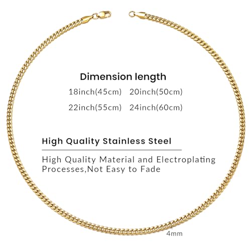 4/6mm Cuban Link Chains for Men - Gold/Silver Plated Stainless Steel Miami Curb Chain Necklace - No Tarnish Hip Hop Mens Jewelry, 18"/20"/22"/24" - color: 4MM Gold Chain, size: 24inch