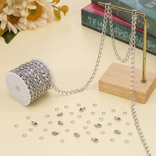Jabogrii 5 Meters Oval Lip Jewelry Making Chains Silver Stainless Steel Chain with Lobster Clasps and Jump Rings for Jewelry Making - color: Oval Lip Silver