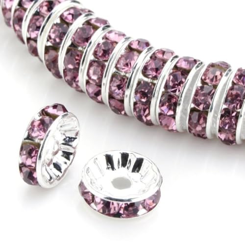 100pcs Adabele Grade A 5mm Crystal Rhinestone Rondelle Loose Beads (Amethyst Purple) Sterling Silver Plated Spacer for DIY Craft Jewelry Making CF1-511 - color: Amethyst/purple, size: 5mm (100pcs)