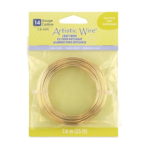 Artistic Wire | 14 Gauge Rose Gold Silver-Plated Copper Wire| Tarnish Resistant Bendable for Jewelry Making & DIY Crafts | 25 ft Coil - color: Gold, size: 14 Gauge / 25 ft