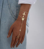 YEEZII Gold Hand Chain Bracelets for Women, 2 Pcs 14k Gold Plated Cubic Zirconia Link Chain Bracelet Set, Trendy ring bracelet hand chain Jewelry for Her - color: Gold-E