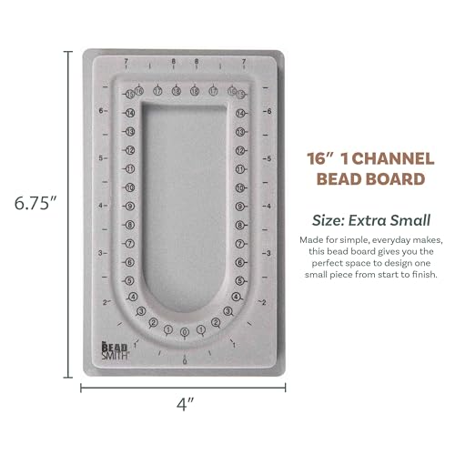 The Beadsmith Mini Bead Board, Grey Flocked, 16” U-Shaped Channel, 4 x 6.75 inches, Design Boards for Creating Bracelets, Necklaces and Other Jewelry - size: 16" - 1 Channel