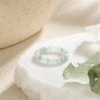 NLIEO Natural Gemstone Stretch Beaded Rings for Women Stackable Dainty Elastic Crystal Rings Jewelry - style: Burma Jade