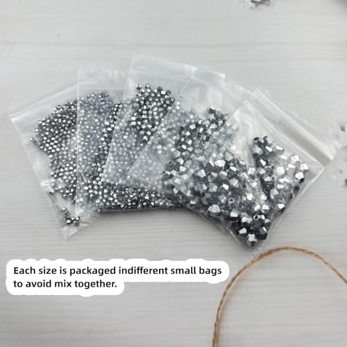 1310pcs Bicone Crystal Glass Beads 2mm 3mm 4mm 6mm 8mm Faceted Crystal Spacer Beads for Bracelets Necklace Pendants Earrings DIY Jewelry Craft Making(Silver) - color: Silver