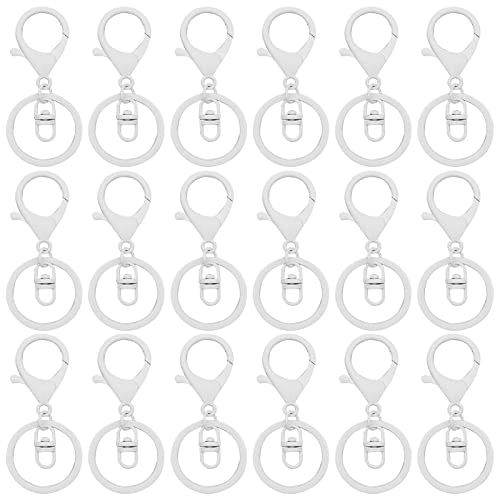 30Pcs Lobster Claw Clasps Keychain for Jewelry Making,Metal Lobster Clasp Swivel Trigger Clips with Swivel Clasps Hook Clips Flat Split Keychain Ring for DIY Craft Jewelry Making(White) - color: White