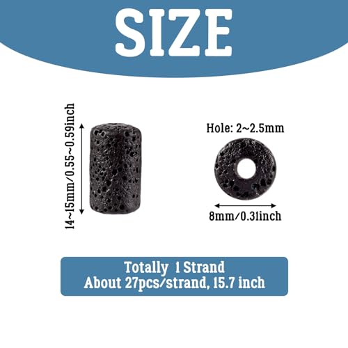 Craftdady 25Pcs Natural Black Lava Stone Beads Column Tube Volcanic Rock Gemstone Loose Beads Energy Healing Chakra Beads for Jewelry Craft Essential Oil Bracelet Necklace - color: Black, 14-15mm