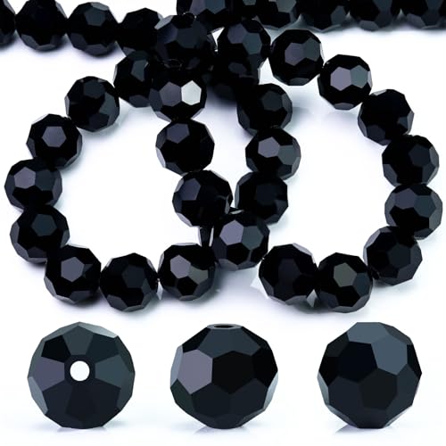 Dowarm 50PCS 10MM Crystal Glass Beads for Jewelry Making, Round Crystal Beads for Crafts Wine Charms Wind Chimes Suncatchers, Finding Jewelry Spacer Beads (Jet Black) - color: 04-Black, size: 10MM