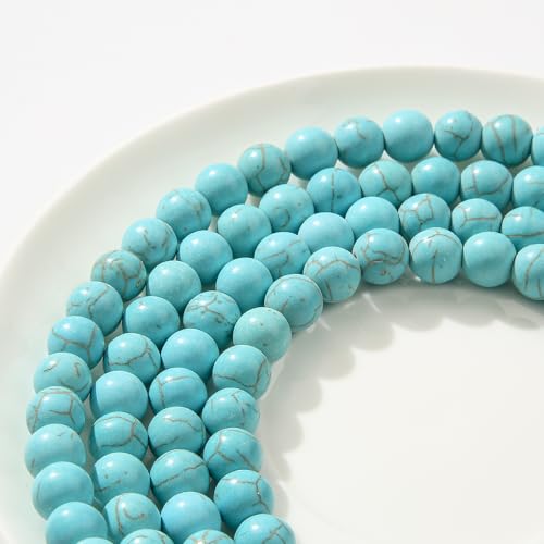 8mm Blue Turquoise Beads 190pcs Natural Stone Bead Gemstone Round Loose Beads for DIY Crafts Bracelet Necklace Earrings Jewelry Making(Blue) - color: blue