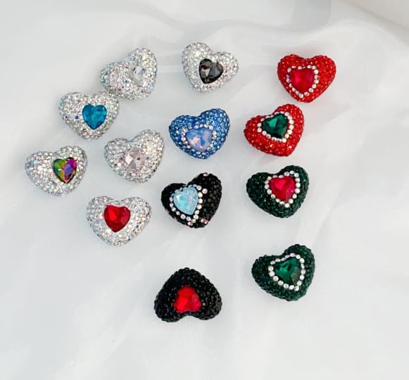 10pcs Rhinestone Focal Beads for Pens, Sparkling Romantic Heart Design Fully Covered with Multicolored Rhinestones, Fancy Beads for DIY Jewelry Making Keychains Crafts Holiday Decorations(Fully Heart) - color: Fully Rhinestoned Heart-Focal Beads