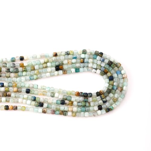 Faceted Natural Amazonite 2-3mm Cube Square Loose Beads Gemstone Small Loose Beads Healing Crystal Energy Stone for DIY Jewelry Making 15" - color: Amazonite2