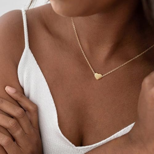 Valloey Rover Gold Necklace for Women 14K Gold Plated Circle Cubic Zirconia Pendant Necklace Dainty Twist Rope Chain Necklace Simple Jewelry Gift for Women - style: Gold-Heart
